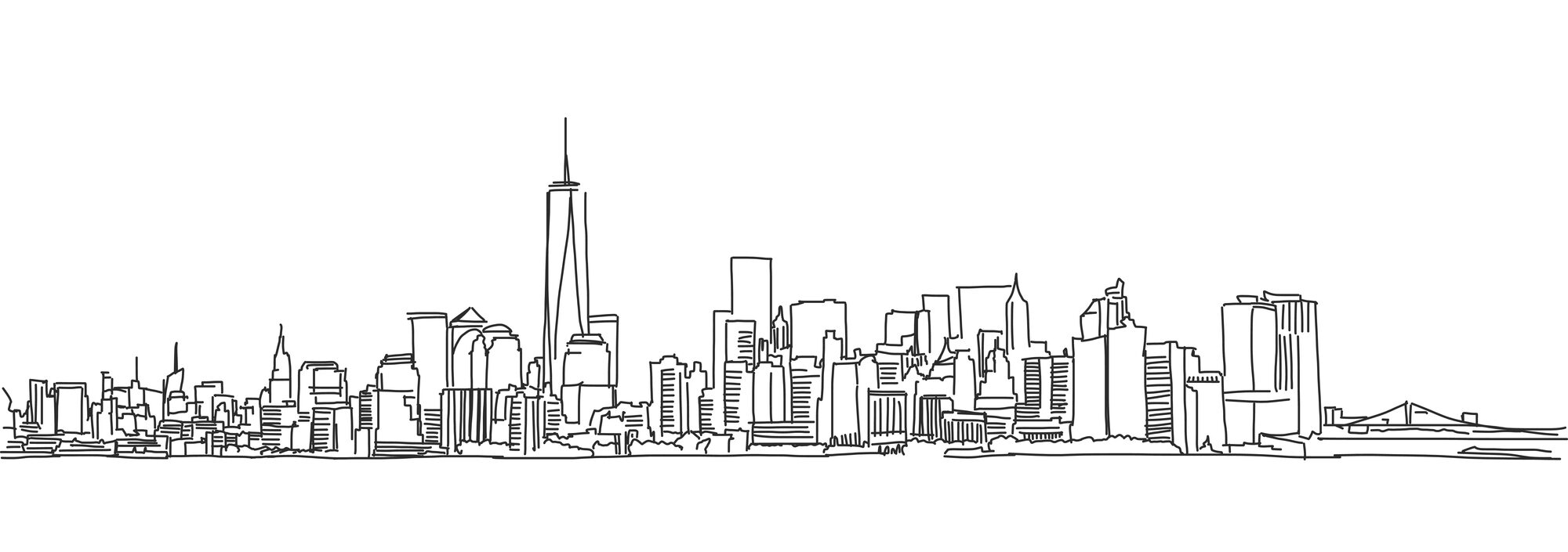 Freehand sketch of New York City skyline.